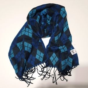 The Rail Mens Blue Argyle Fringe Scarf